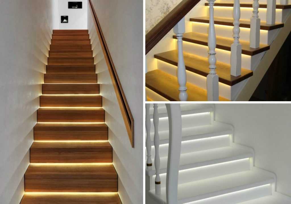 Подсветка лестницы: светодиодная лента своими руками, фото в доме, светильники для стен встраиваемые