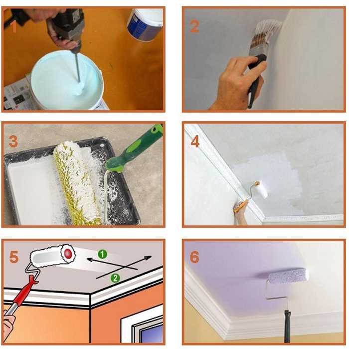Как побелить потолок водоэмульсионной краской правильно