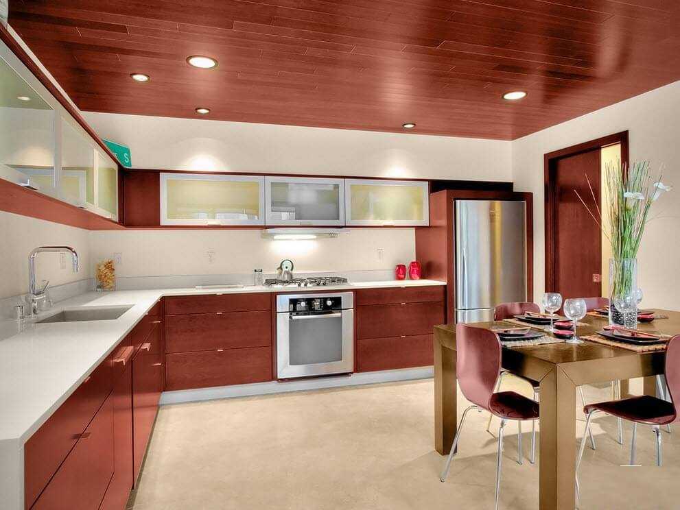 Какой дизайн потолка лучше сделать на кухне + 180 фото