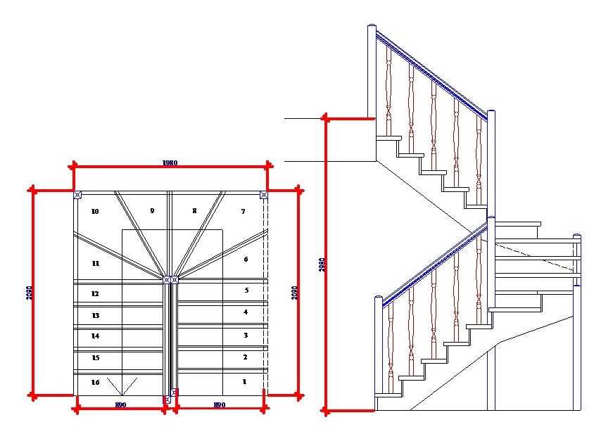 3d расчет металлической лестницы с поворотом 90 градусов