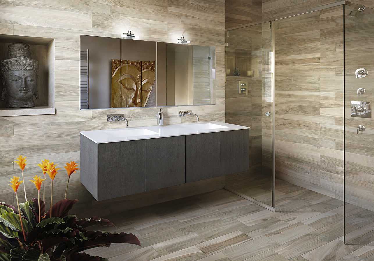 Плитка под дерево в ванной комнате (49 фото): с чем сочетать настенные керамические «деревянные» покрытия на стенах, дизайн кафеля