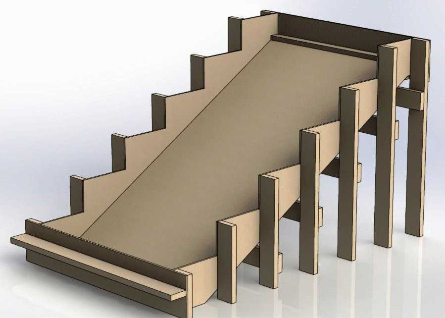 Опалубкой называют конструкцию представляющую собой форму для укладки раствора изготавливаемую из досок фанеры и бруса таким образом чтобы при заполнении полученного объема и затвердевании бетона получился лестничный пролет