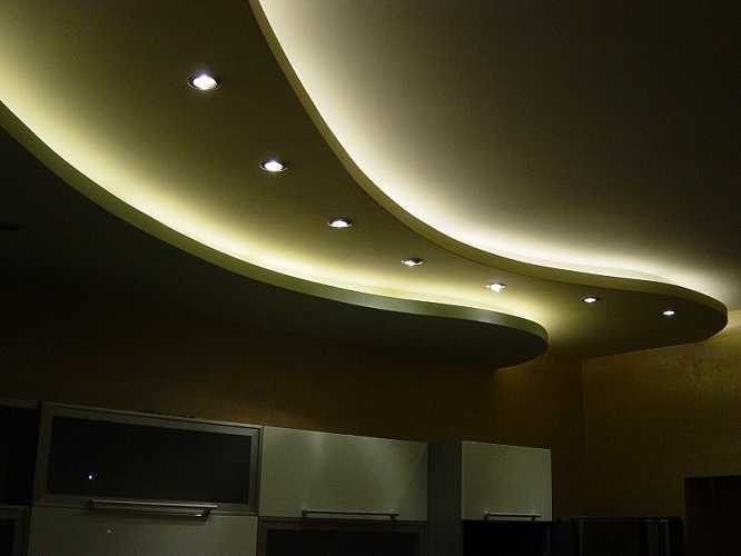 Дизайн потолка из гипсокартона на кухне +60 фото оформления