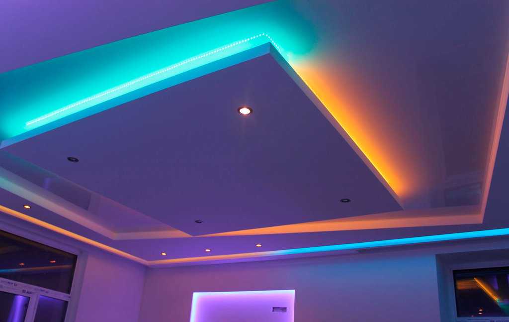 Многоуровневый потолок из гипсокартона с подсветкой (9 фото)