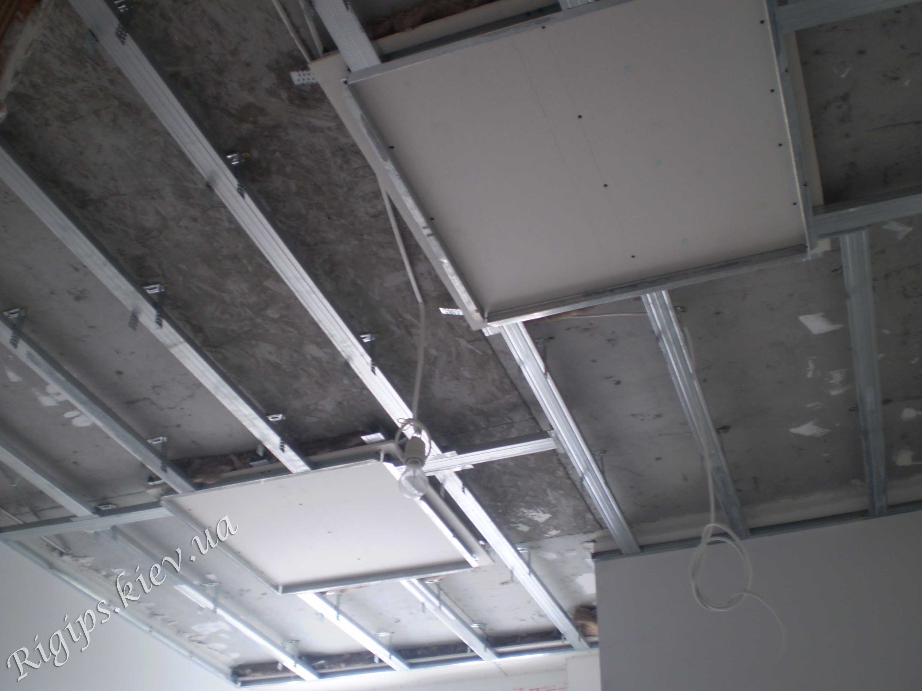 Подвесной потолок из гипсокартона своими руками: инструкция с фото и видео, как сделать одноуровневый потолок