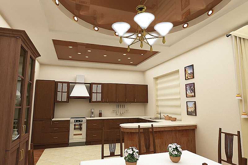 Двухуровневые потолки из гипсокартона для кухни (12 фото)