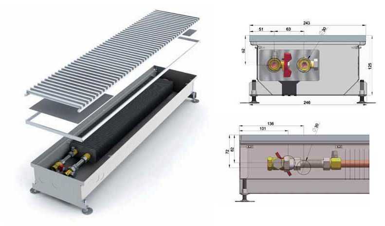 Встраиваемые в пол радиаторы отопления: особенности и тонкости монтажа