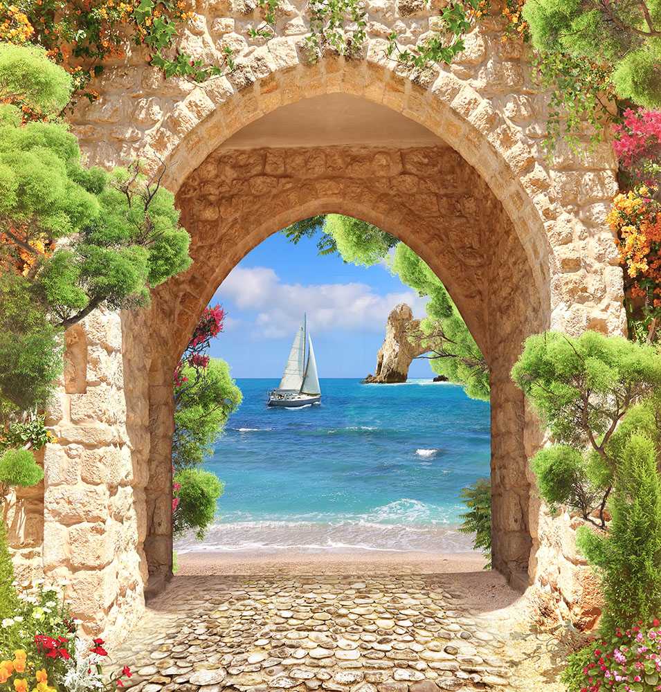 Арка море. Фрески Affresco Средиземноморье. Венецианская каменная арка. Арка природа. Фреска на стену.
