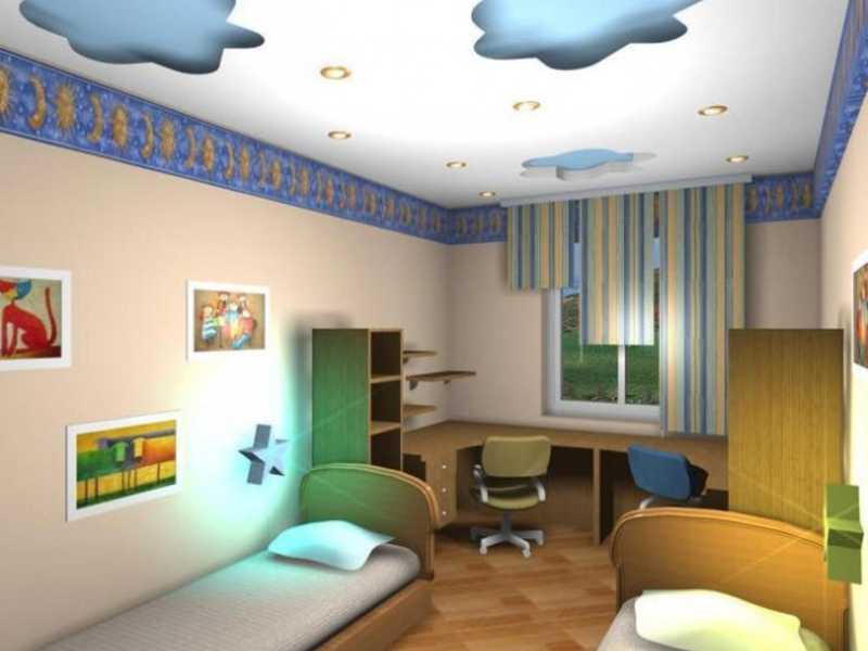 Потолок из гипсокартона в детской комнате: фото, дизайн
